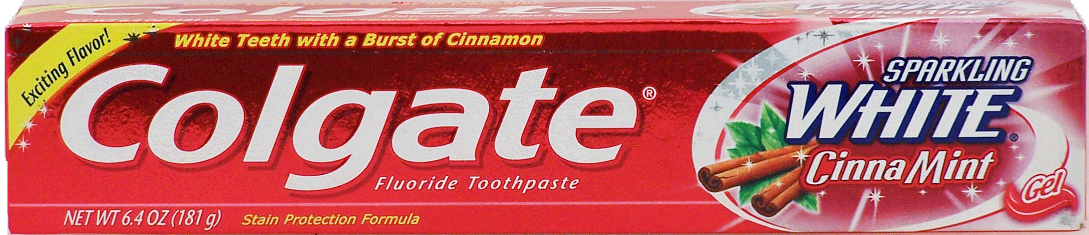 Colgate&nbsp;&nbsp;fluoride toothpaste, sparkling white cinna-mint flavor, stain protection formula Full-Size Picture